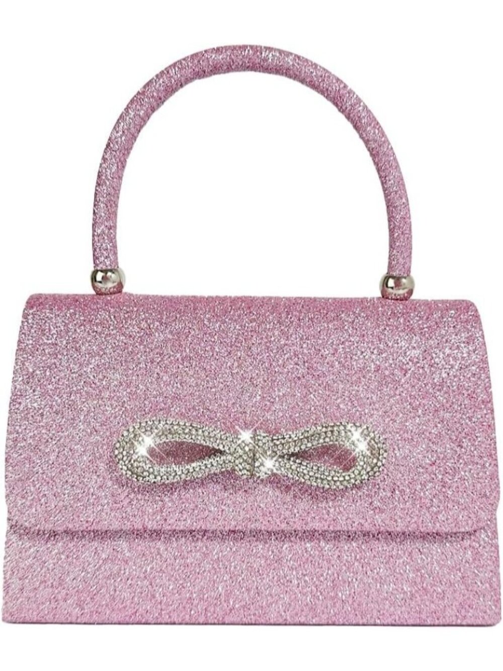 Women's Pink Sparkly Bow Clutch Purse Rhinestone Glitter Evening Bag